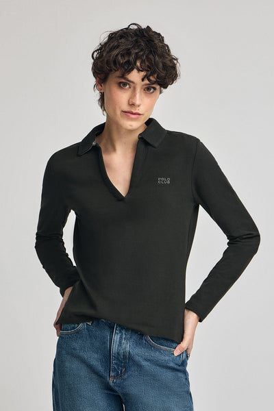polo club Zwarte polo Pia zonder knopen en met rubberen Polo Club-logo