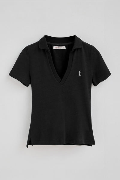 polo club Zwarte polo van katoen en linnen zonder knopen met geborduurd Rigby Go-logo