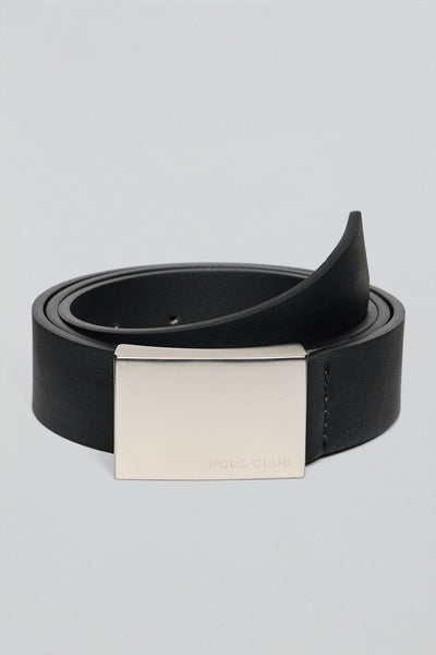 polo club Zwarte riem ‘Bastian’ met metalen gesp en gegraveerd Polo Club-logo