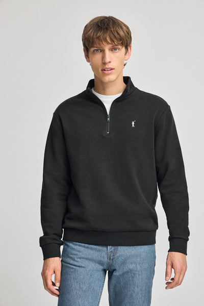 polo club Zwarte sweater met halve rits en geborduurd Rigby Go-logo