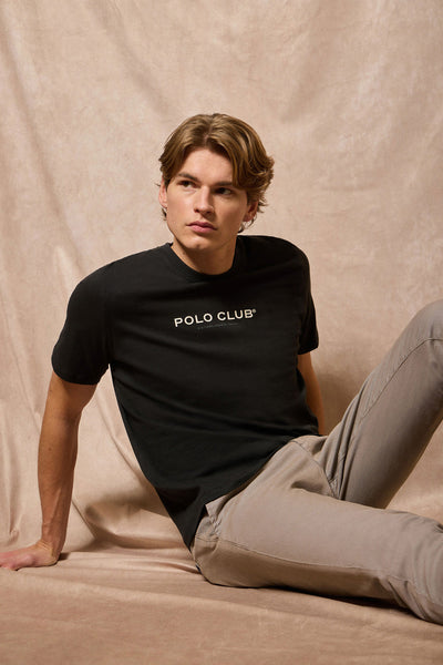 Polo Club Zwarte T-shirt Met Ronde Hals En Rubberen Polo Club-logo
