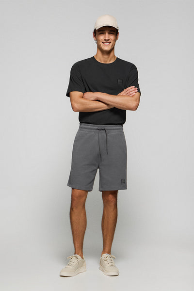 polo club Zwartgrijze bermuda 'Jonas' van katoen met rubberen Polo Club-patch in keperstof relaxed fit