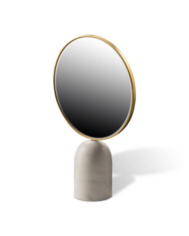 pols potten Ronde Spiegel met Marmeren Voet White