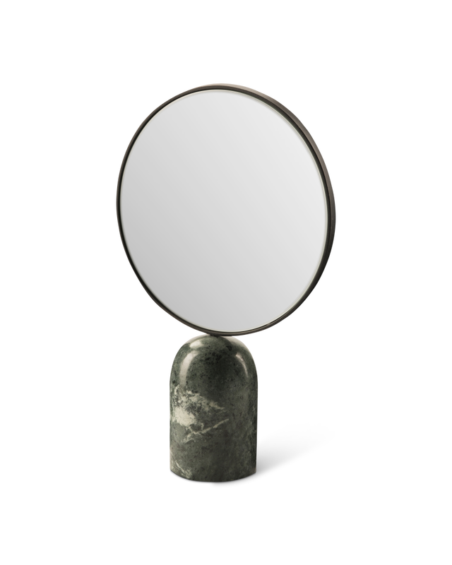 pols potten Ronde Spiegel met Marmeren Voet Dark green