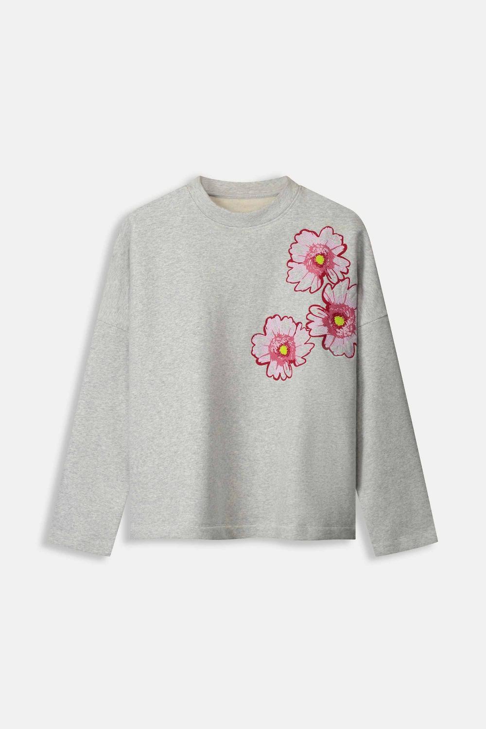pom amsterdam SWEATER Floral Grey Melange