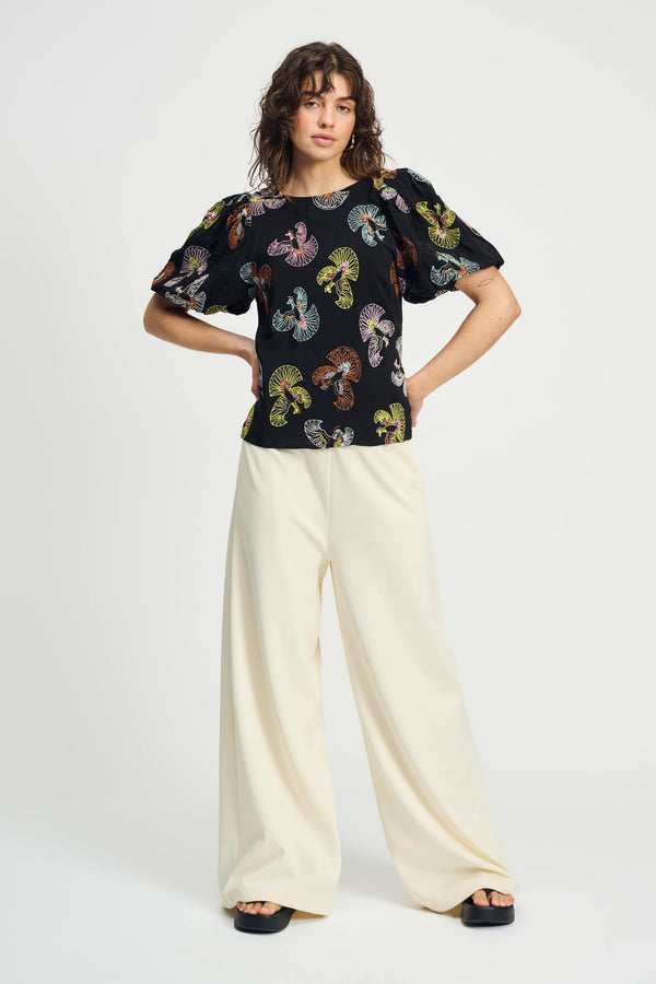 Pom Amsterdam TOP Embroidery Sky Black