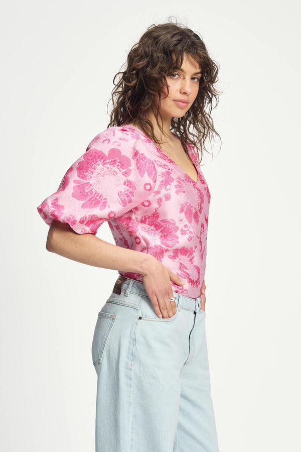 Pom Amsterdam TOP Floral Jacquard Raspberry