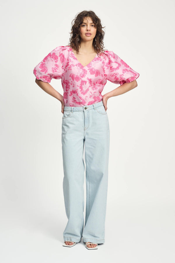 Pom Amsterdam TOP Floral Jacquard Raspberry