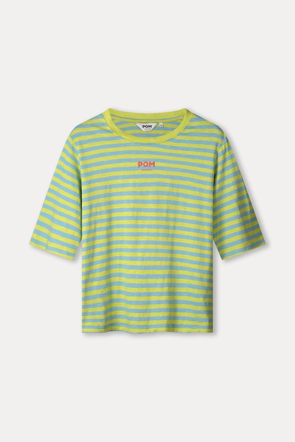 pom amsterdam TSHIRT Striped Lime Blue