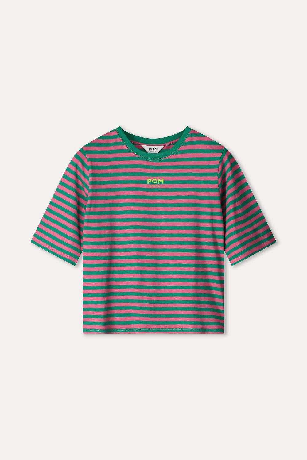 pom amsterdam TSHIRT Striped Pink Green