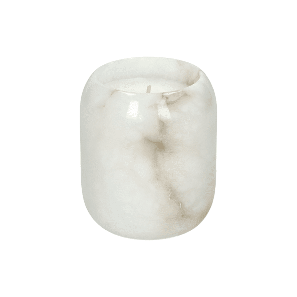 pomax ALABASTER - geurkaars 1 wiek - "oudh" geur - paraffine wax / albast - DIA 9 x H 10 cm - wit
