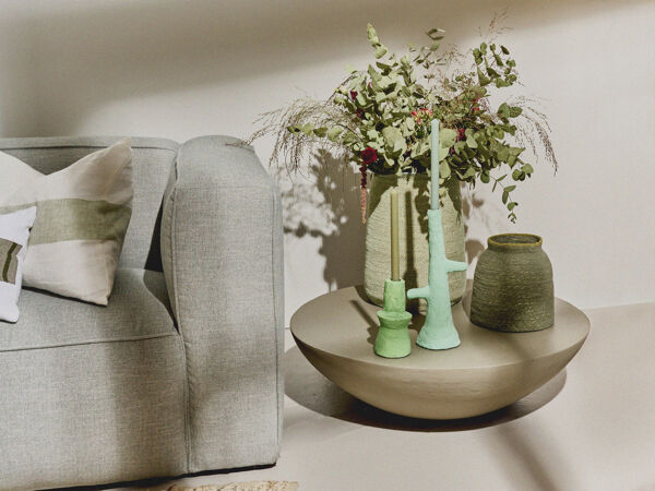 Pomax ALMERIA - Kandelaar - Papier Mâché / Metaal - L 20 X W 10 X H 35 Cm - Aqua