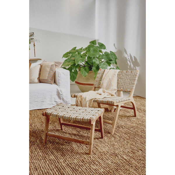 Pomax AOSTA - Kruk - Acacia Hout / Katoen - L 56 X W 41 X H X 36 - Naturel