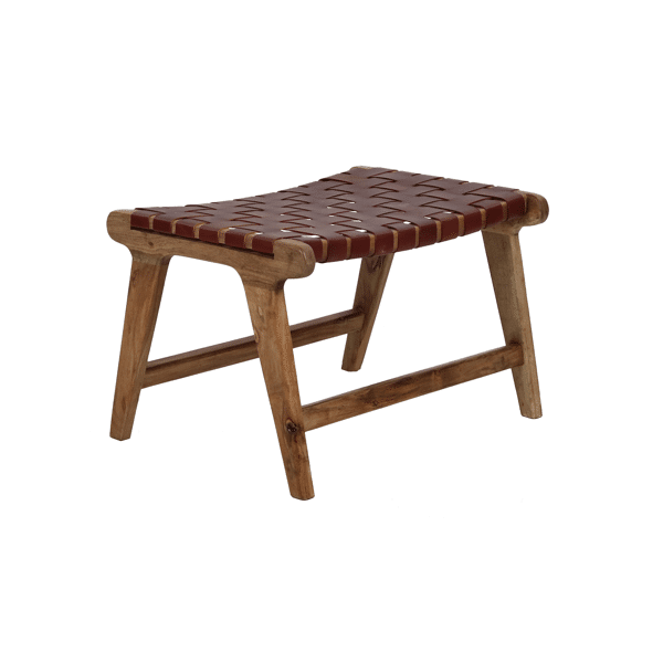 pomax AOSTA - kruk - buffalo leer / acacia hout - L 56 x W 41 x H 36 cm - cognac