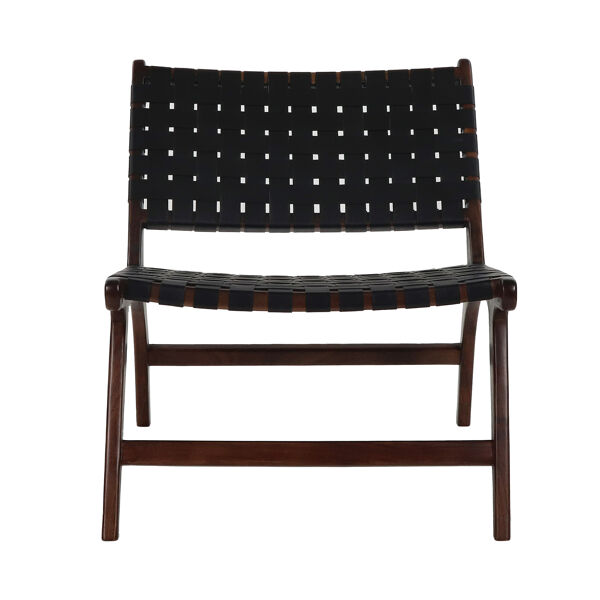 Pomax AOSTA - Loungestoel - Buffalo Leer / Acacia Hout - L 65 X W 76 X H 70 Cm - Zwart