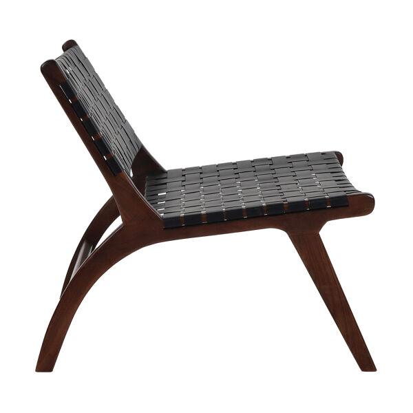 Pomax AOSTA - Loungestoel - Buffalo Leer / Acacia Hout - L 65 X W 76 X H 70 Cm - Zwart