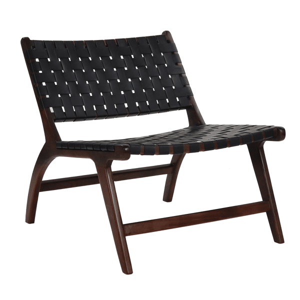 pomax AOSTA - loungestoel - buffalo leer / acacia hout - L 65 x W 76 x H 70 cm - zwart