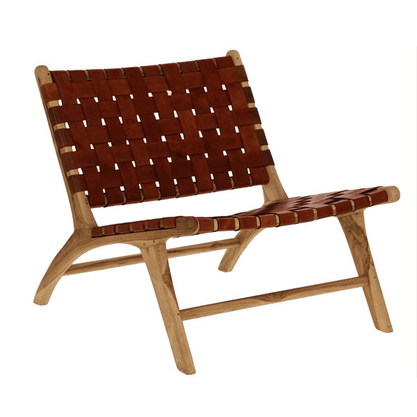 pomax AOSTA - loungestoel - buffalo leer / acacia hout - L 65 x W 76 x H 70 cm - cognac