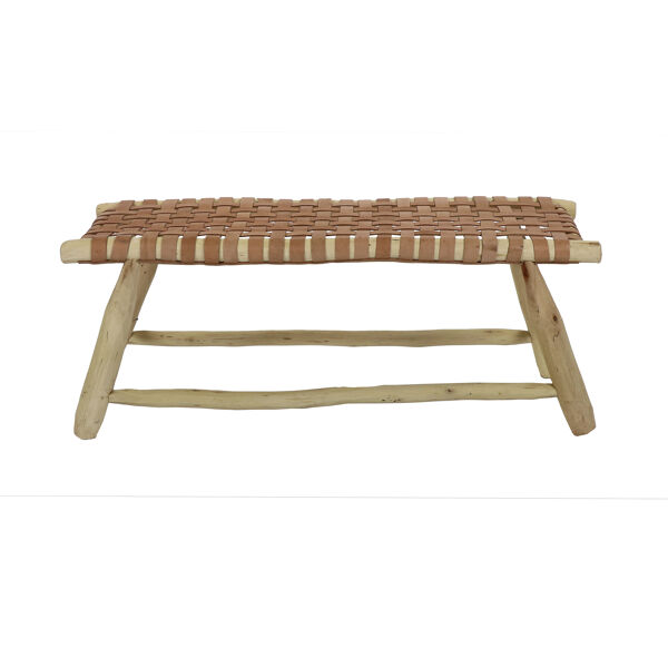 Pomax BABOUCHE - Bank - Eucalyptus Hout / Leder - L 105 X W 40 X H 42 Cm - Naturel