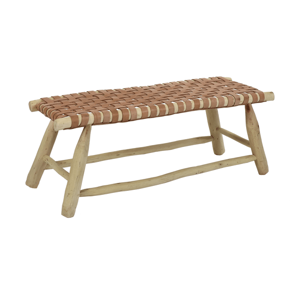 pomax BABOUCHE - bank - eucalyptus hout / leder - L 105 x W 40 x H 42 cm - naturel