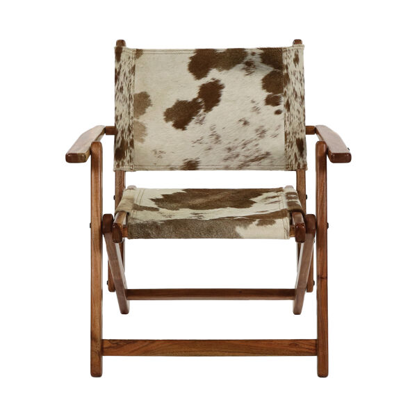 Pomax BENISSA - Loungestoel - Koeienhuid / Acacia Hout - L 68 X W 65 X H 77 Cm - Bruin