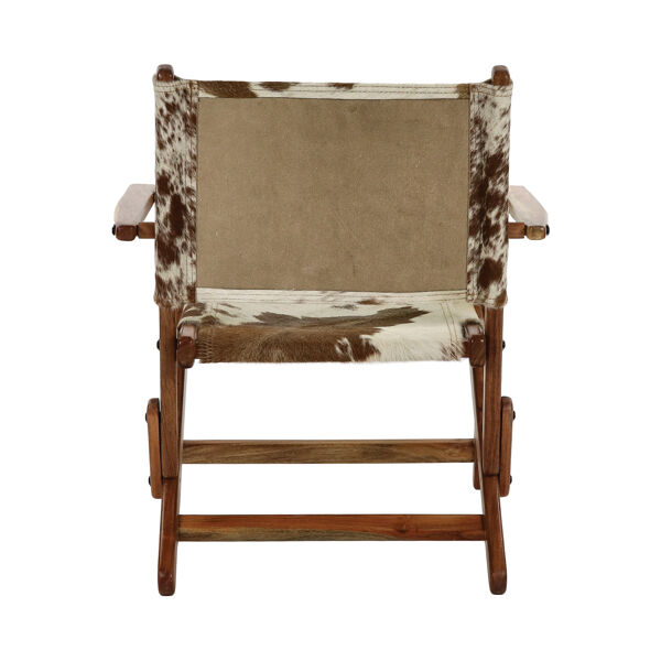 Pomax BENISSA - Loungestoel - Koeienhuid / Acacia Hout - L 68 X W 65 X H 77 Cm - Bruin