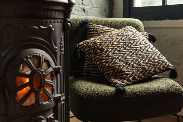 Pomax BOMBAY - Kussen - Jute / Katoen - L 45 X W 45 Cm - Naturel/zwart