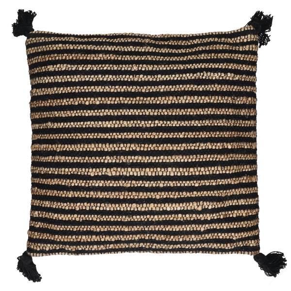 pomax BOMBAY - kussen - jute / katoen - L 45 x W 45 cm - naturel/zwart