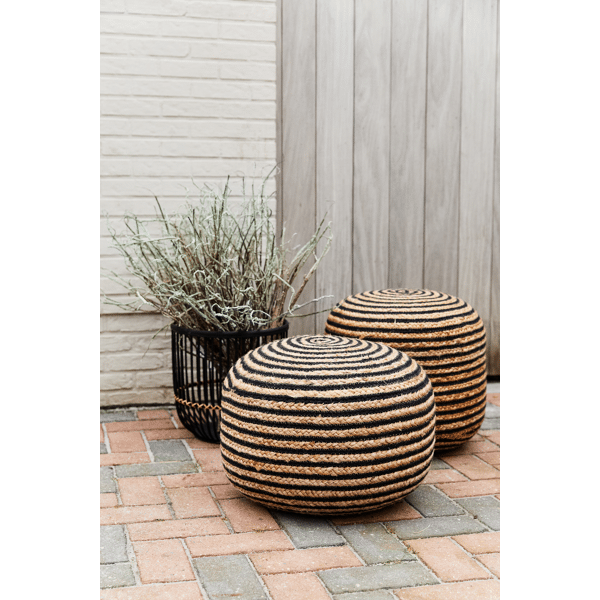 Pomax BOMBAY - Poef - Jute / Katoen - DIA 45 X H 45 Cm - Naturel/zwart