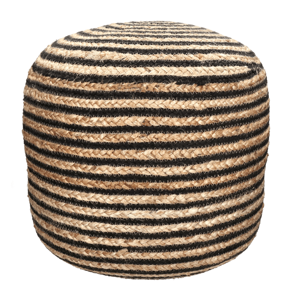 pomax BOMBAY - poef - jute / katoen - DIA 45 x H 45 cm - naturel/zwart