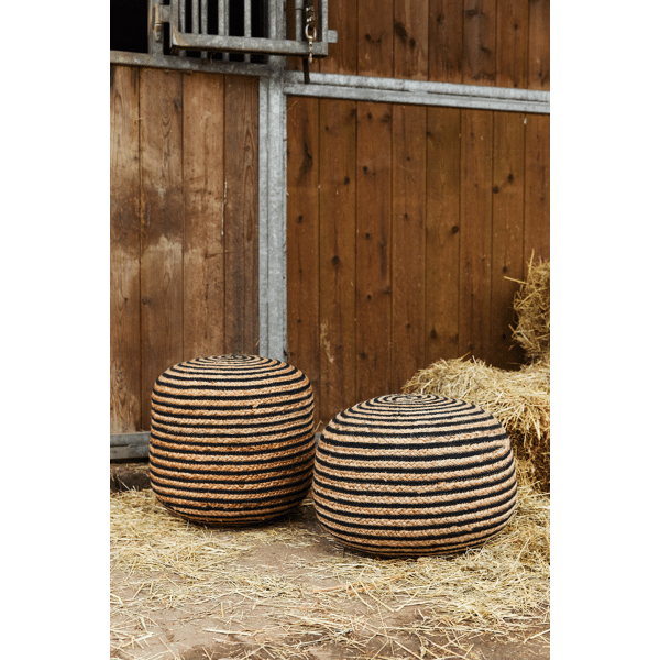 Pomax BOMBAY - Poef - Jute / Katoen - DIA 50 X H 35 Cm - Naturel/zwart