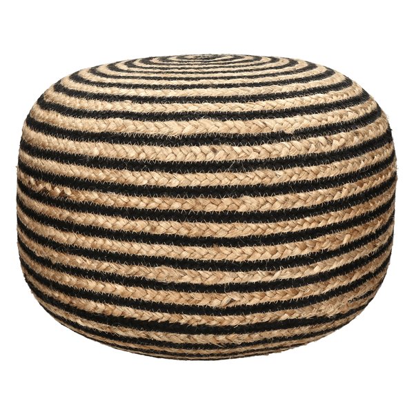 pomax BOMBAY - poef - jute / katoen - DIA 50 x H 35 cm - naturel/zwart