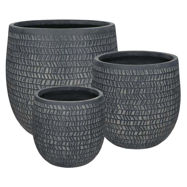 pomax BRIMSE - set/3 bloempotten - fibre klei - DIA 27/35/45 x H 26/34/45 cm - donkergrijs