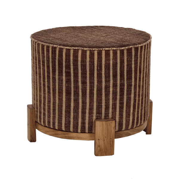 pomax BRINDISI - poef - acacia hout / jute - DIA 52 x H 42 cm - aubergine