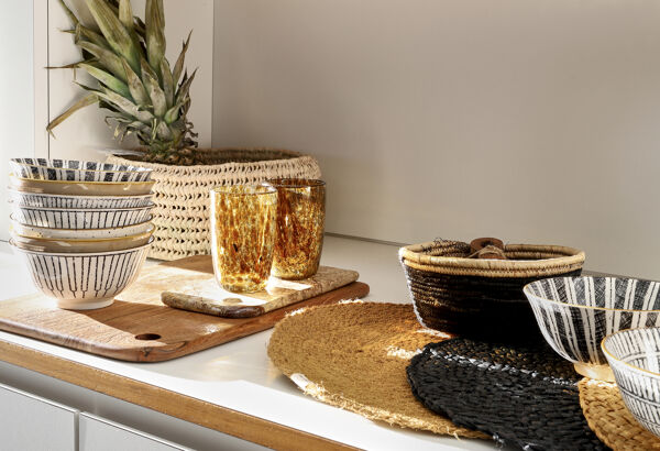 Pomax CAMPO - Set/3 Broodmandjes - Palm Blad / Riet - L 20/25/29 X W 18/21/25 X H 10 Cm - Naturel