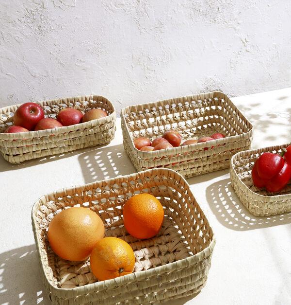 Pomax CAMPO - Set/3 Broodmandjes - Palm Blad / Riet - L 20/25/29 X W 18/21/25 X H 10 Cm - Naturel