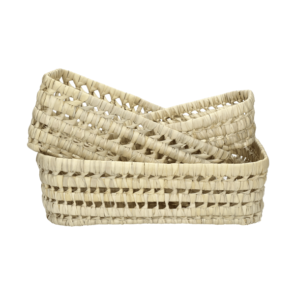 pomax CAMPO - set/3 broodmandjes - palm blad / riet - L 20/25/29 x W 18/21/25 x H 10 cm - naturel