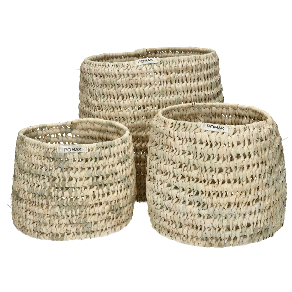 pomax CAMPO - set/3 manden - palm blad / riet - DIA 20/25/30 x H 20/25/30 cm - naturel