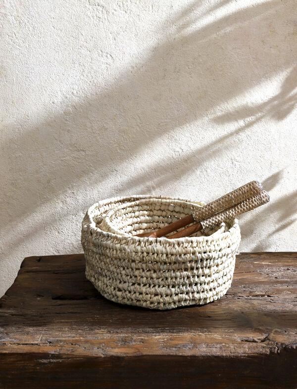 Pomax CAMPO - Set/3 Manden - Palm Blad / Riet - DIA 20/25/32 X H 13 Cm - Naturel