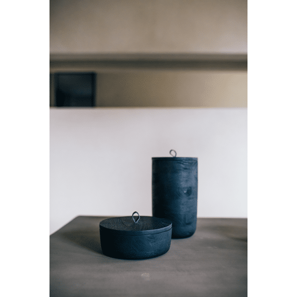 Pomax CAROLINA - Doos - Mango Hout / Leder - DIA 19 X H 7 Cm - Zwart