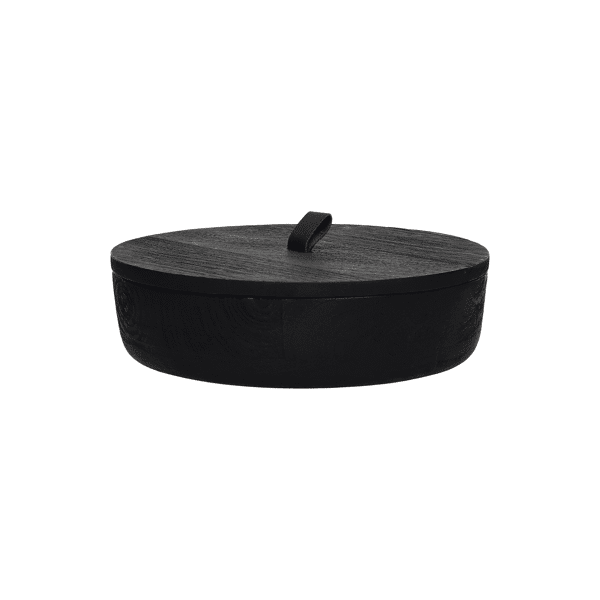 pomax CAROLINA - doos - mango hout / leder - DIA 25 x H 7 cm - zwart
