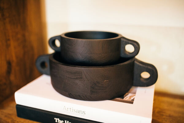 Pomax CHANELLE - Kom - Mango Hout - L 27 X W 17 X H 7 Cm - Zwart