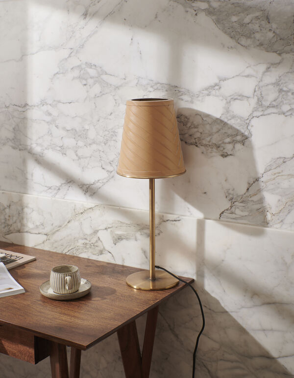 Pomax CINETTE - Tafellamp - Metaal / Leder - DIA 19 X H 51 Cm - Latte