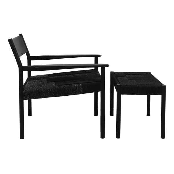 Pomax CULLINAN - Voetenbank - Mango Hout / Zeegras - L 60 X W 35 X H 40 Cm - Zwart