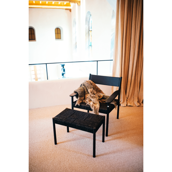 Pomax CULLINAN - Voetenbank - Mango Hout / Zeegras - L 60 X W 35 X H 40 Cm - Zwart