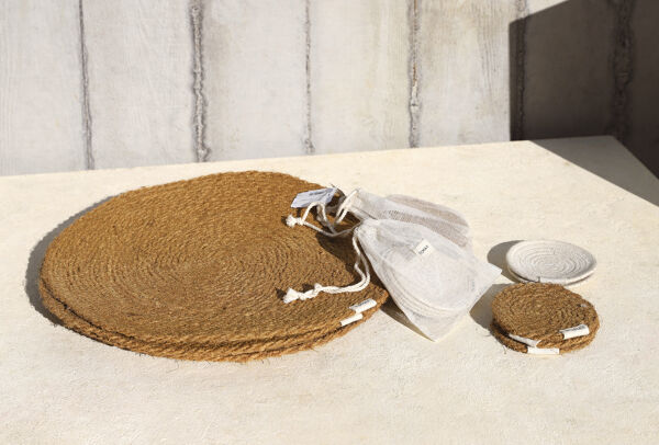 Pomax ECKOO - Set/4 Onderleggers - Kokosvezel - DIA 10 Cm - Bruin