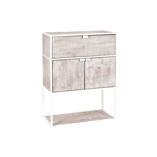 pomax ESZENTIAL - rek 2 deuren 1 lade - metaal / sparrenhout - L 60 x W 30 x H 80 cm - naturel/wit