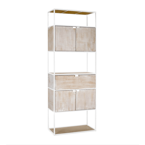 pomax ESZENTIAL - rek 4 deuren 1 lade - metaal / sparrenhout - L 60 x W 30 x H 165 cm - naturel/wit