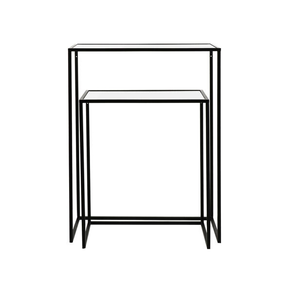 Pomax ESZENTIAL - Set/2 Console Meubels - Metaal / Glas - L 50/60 X W 30/30 X H 60/80 Cm - Zwart