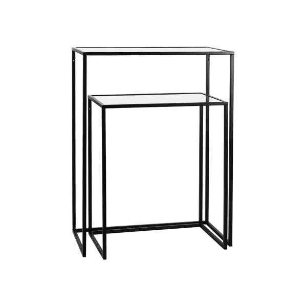 pomax ESZENTIAL - set/2 console meubels - metaal / glas - L 50/60 x W 30/30 x H 60/80 cm - zwart